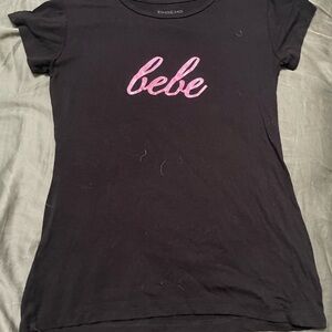 Bebe Black T-Shirt with Pink Logo
